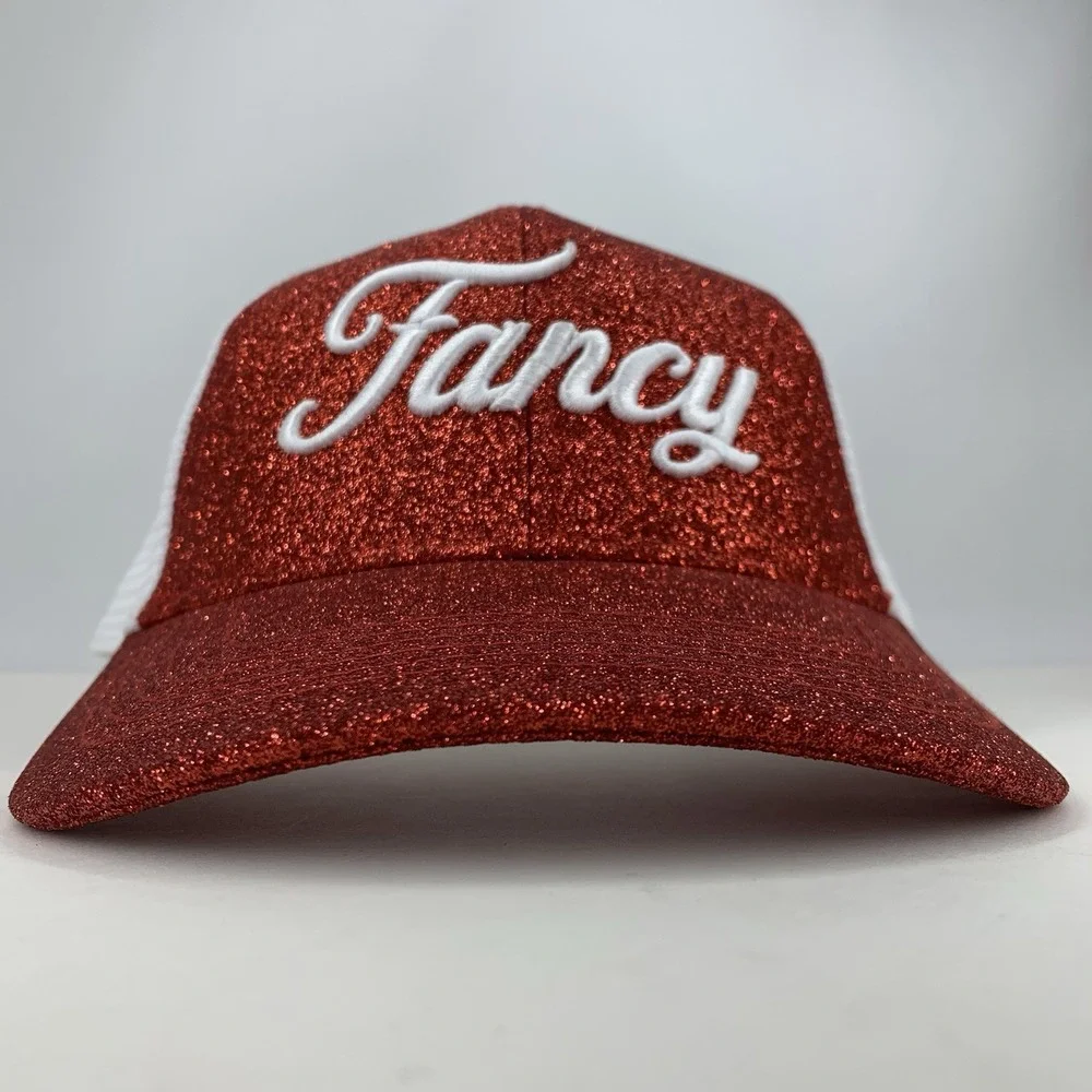 Fancy Glitter Trucker Hat Red White Mesh Adjustable Snapback Outdoor Cap